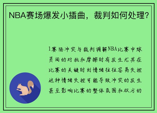 NBA赛场爆发小插曲，裁判如何处理？